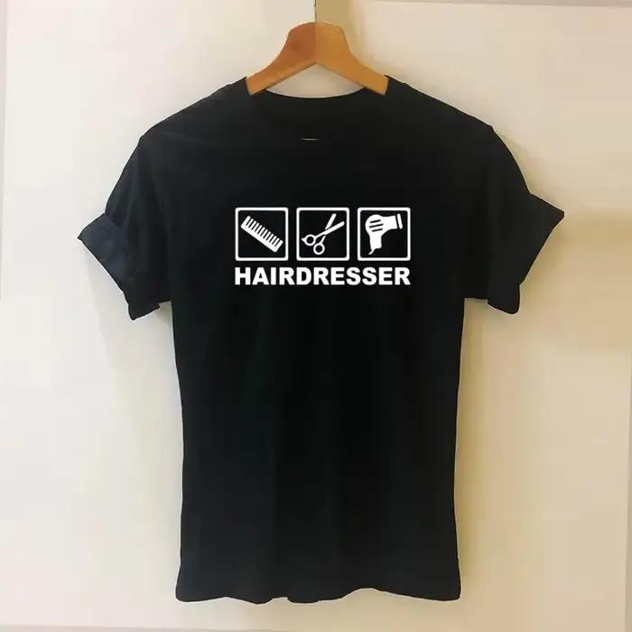 T-shirt de coiffeuse à manches courtes et col rond pour femmes et filles