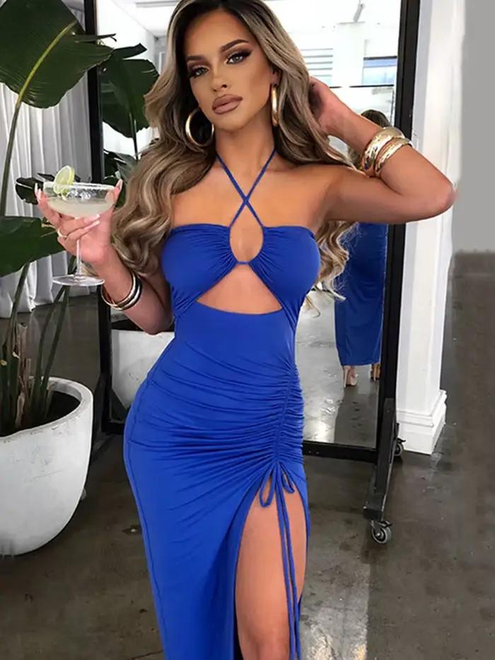 Sans manches Sexy femme Midi dos nu robes mince boîte de nuit fête femmes robe moulante