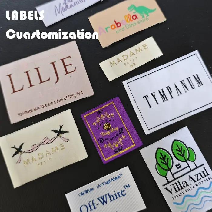 Étiquettes de vêtements de couture en tissu personnalisées pour Logo de marque de vêtement tissé avec nom personnalisé