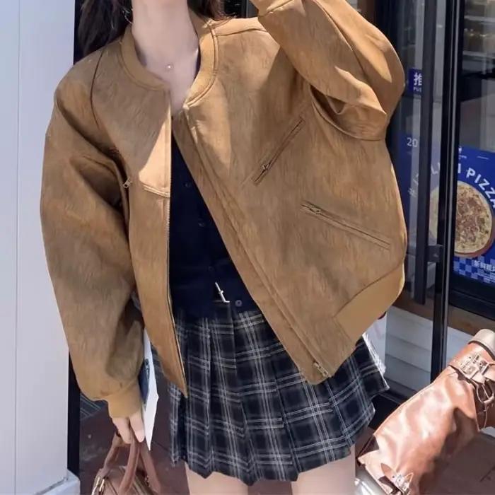 Veste de baseball vintage en daim pour femme