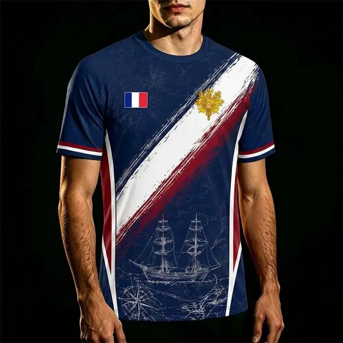 T-shirt imprimé drapeau français 2026 – Maillot de football unisexe à séchage rapide pour homme – Streetwear décontracté à manches courtes – Cadeau pour les fans
