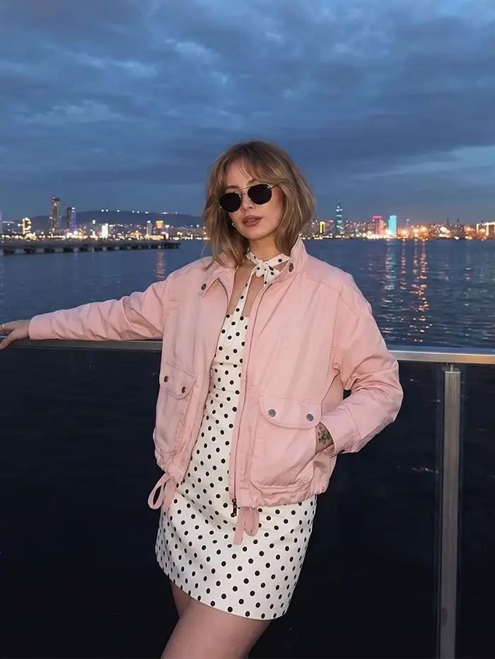 HH Veste courte rose décontractée tendance pour femme