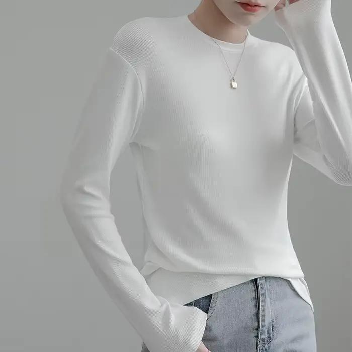 T-shirt à manches longues en coton blanc pour femme