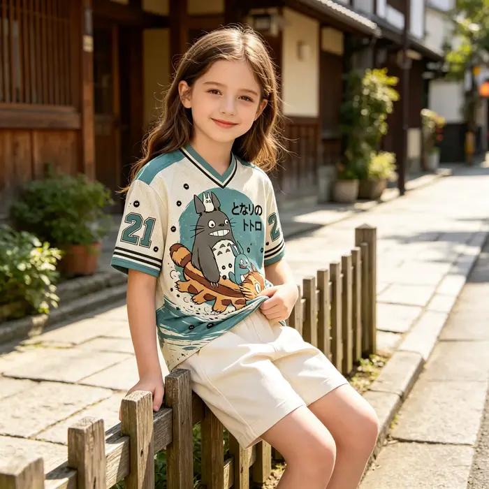 T-shirt d'été à manches courtes avec imprimé Totoro Cat Bus, tenue décontractée unisexe pour adultes et enfants, pour un usage quotidien en ville en été