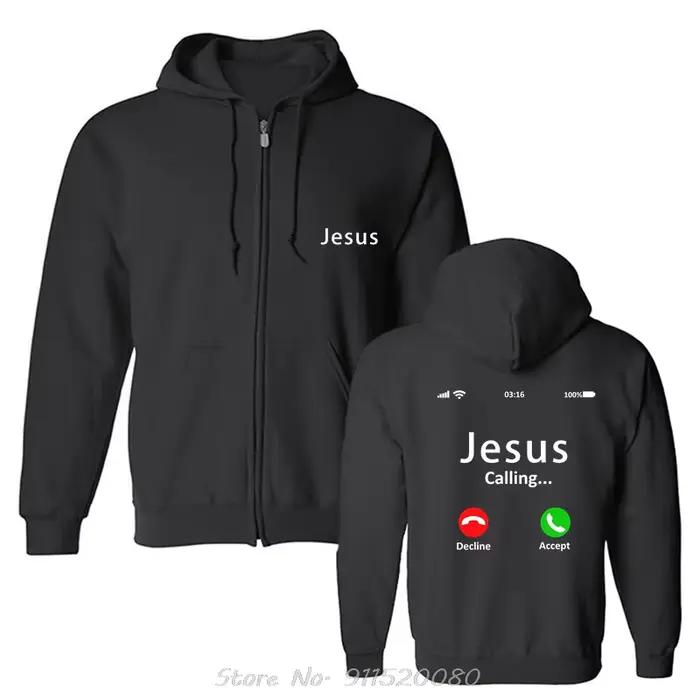 Sweat-shirt graphique Jésus appelle chrétien, sweat à capuche zippé, streetwear en coton, vêtements religieux, sweat-shirt à la mode