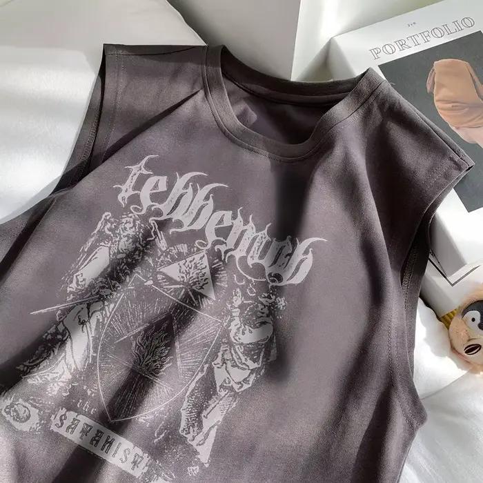 T-shirts rétro Hip-hop imprimés sans manches à col rond pour hommes et femmes