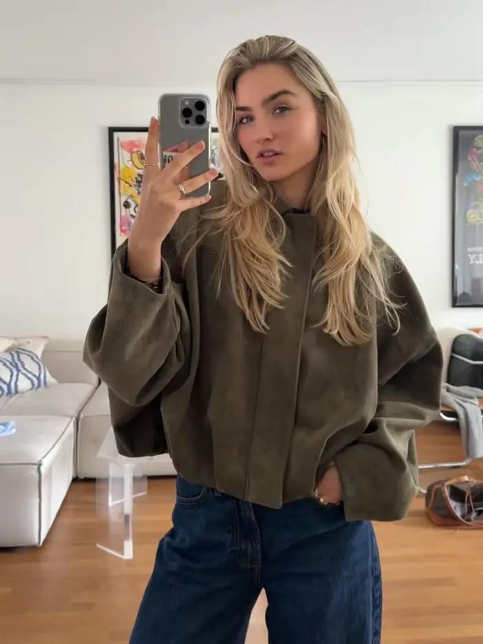 Veste en daim à manches longues pour femmes