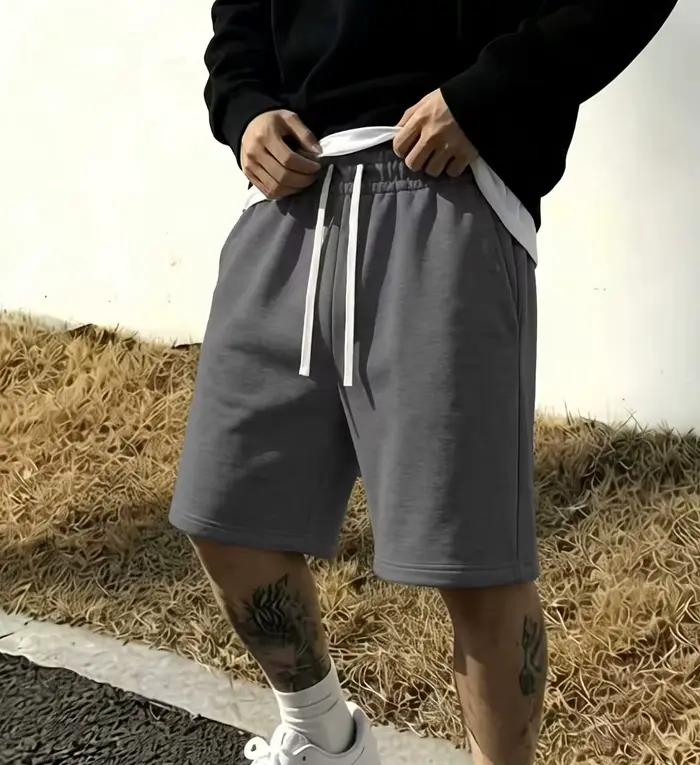Shorts gris basiques simples pour hommes coupe ample cordon de serrage taille élastique coton pour jogging faire du shopping quatre saisons
