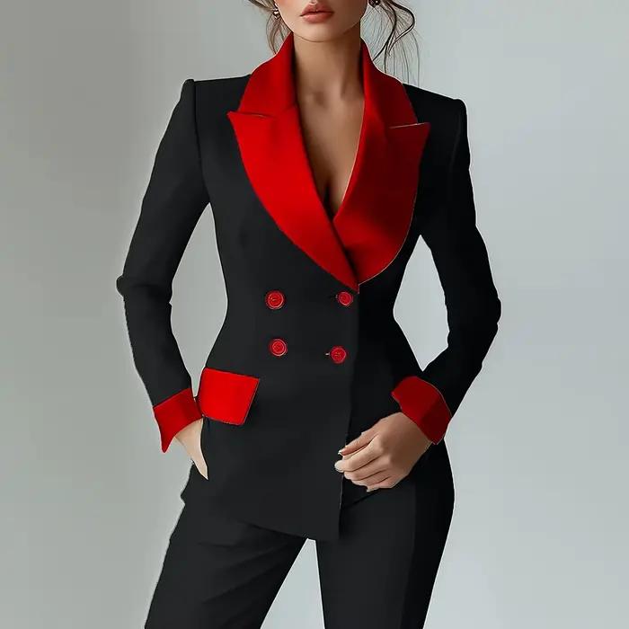 Veste de costume formelle de couleur contrastée pour femme