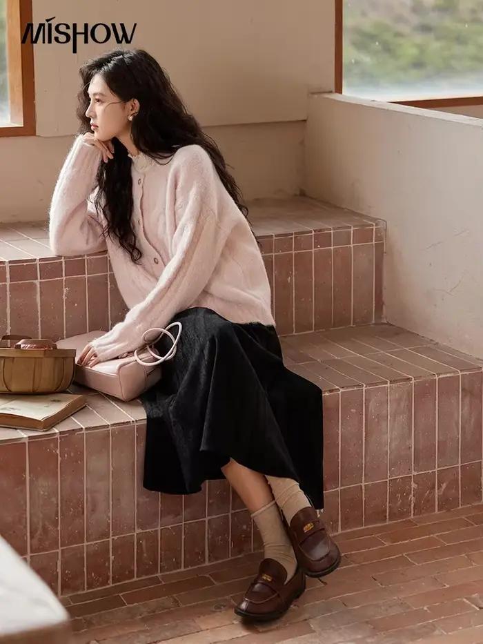 Cardigan en laine à simple boutonnage pour femme