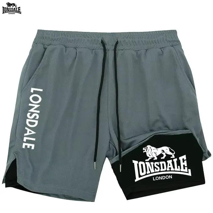 LONSDALE Short de sport double couche deux-en-un pour homme, décontracté, à séchage rapide, respirant, pour la course estivale