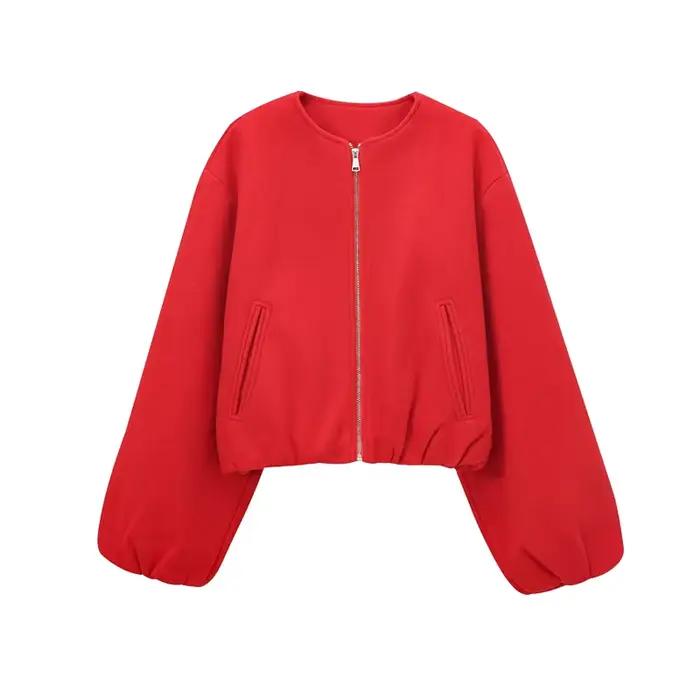 Blouson bomber court rouge pour femme