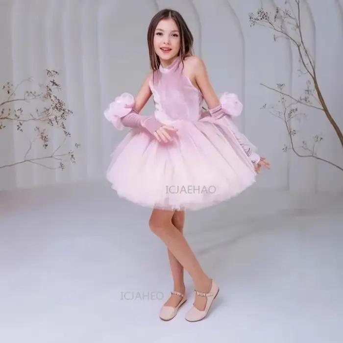 Robes de soirée princesse roses pour filles, pour spectacle sur scène, spectacle de modèles, robe de concours pour enfants, vêtements de soirée formels pour enfants
