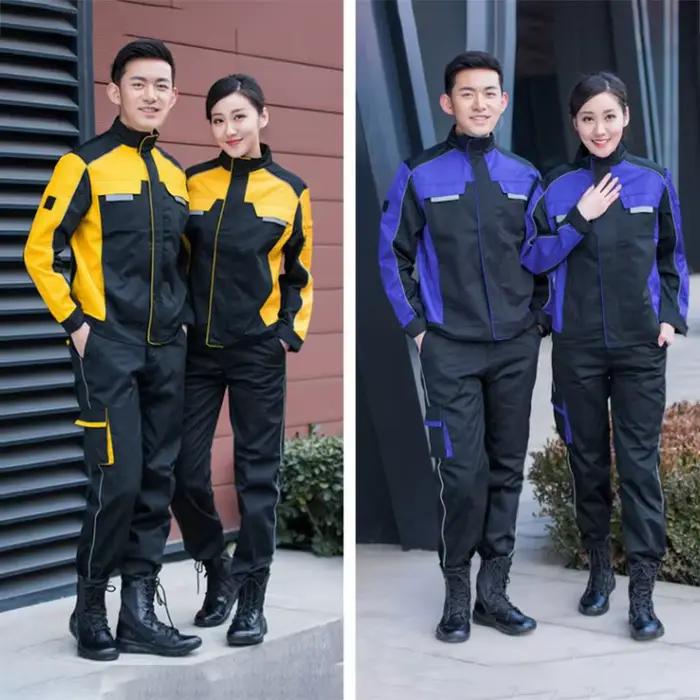 Costumes de soudage, ensemble de vêtements de travail pour hommes et femmes, veste + pantalon, usine électrique, atelier de réparation automobile, uniforme Durable, combinaisons mécaniques