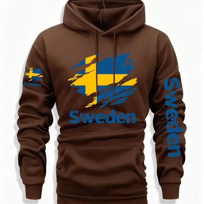 Sweat-shirt à capuche pour hommes avec imprimé drapeau suédois