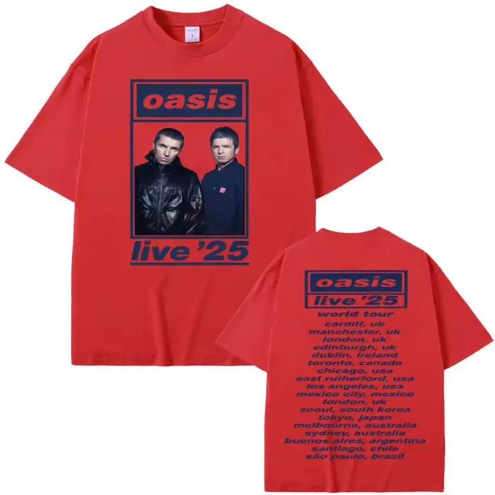 Oasis 2025 Tour du Monde T-shirts hommes haute qualité coton polyester respirant pour voyage et activités extérieures quatre saisons