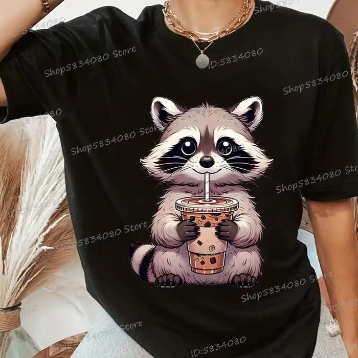 Trash raton laveur Latte imprimé femmes T-Shirt Harajuku dessin animé Animal