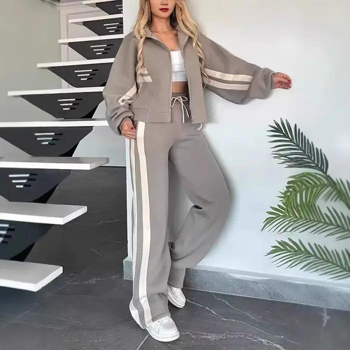Femmes à capuche survêtement sport 2 pièces ensemble sweats pull