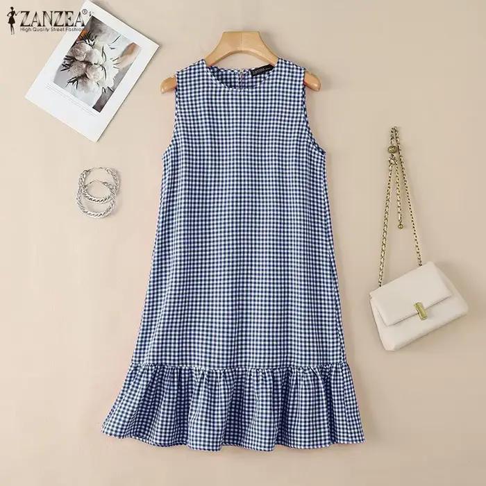 ZANZEA Robe à carreaux pour femme