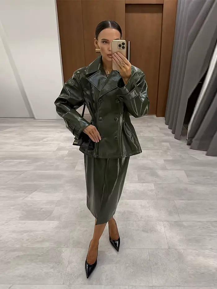 Veste en cuir PU solide pour femme