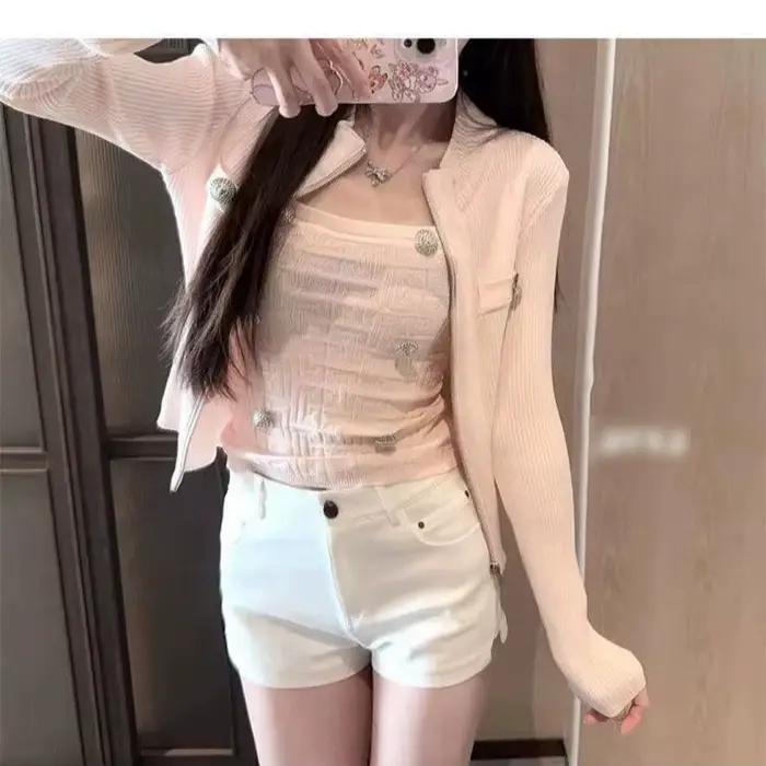 Gagarich Style français petit parfum mode léger luxe boucle en or tricoté Camisole Cardigan coupe ajustée minceur deux pièces ensemble
