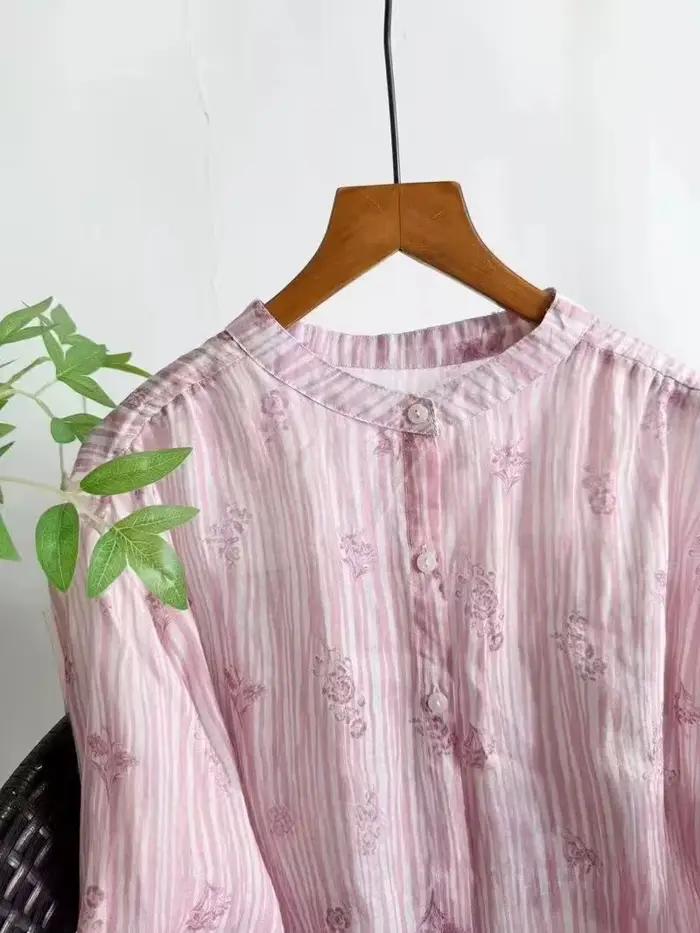 Chemise en ramie 100% pour femmes âgées, design à la japonaise, coupe régulière, tissu lin respirant, fermeture boutonnière, idéal pour toutes les saisons et occasions décontractées