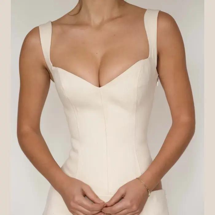 Corset sans manches élégant pour femme, en pur coton, col en V, style vintage, crop top, corset à bandes, camisole, vêtements Y2K, gilet streetwear d'été