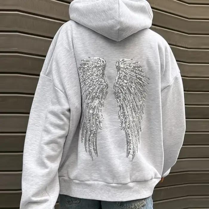 Veste à capuche ailes d'ange à paillettes brillantes pour femmes