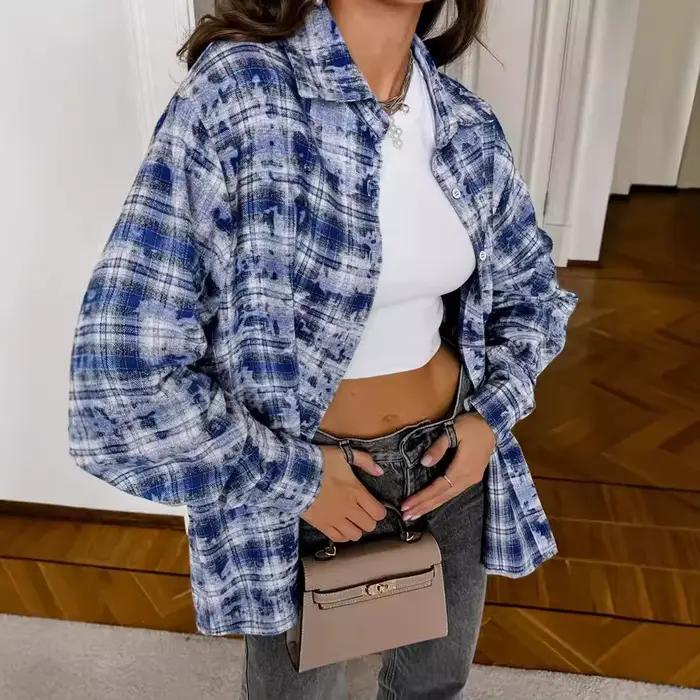 Chemisier à carreaux à manches longues pour femmes, chemise pour femmes, manteau décontracté, printemps, automne, 2025