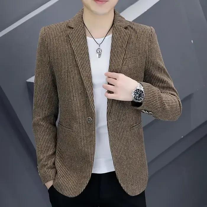 Blazer à Boutonnage Simple pour Homme, Veste Fine, Marron, Coupe Cintrée, Haute Qualité, Élégant, Simple, Classique