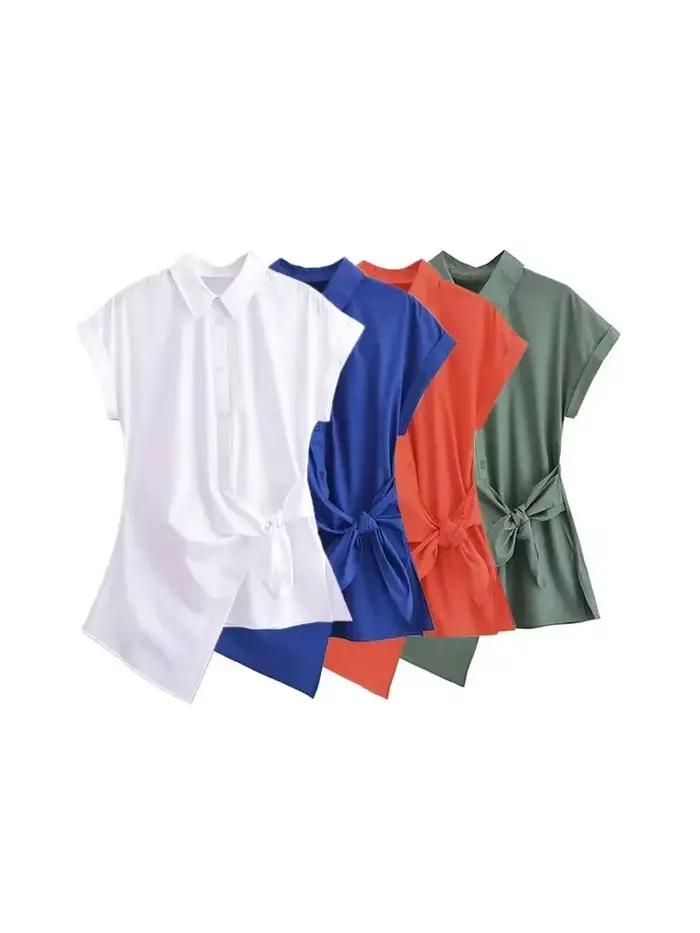 Chemises asymétriques en popeline pour femmes