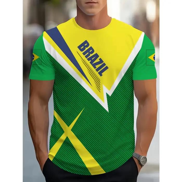 Tshirt motif football brésilien hommes sport hauts de rue manches courtes polyesters motifs 3d occasions spéciales sportives et culturelles