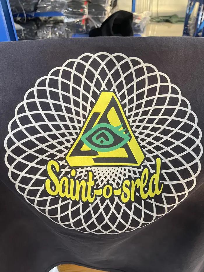 T-shirt homme Saint Vintage en coton 100%, motif délavé, style haute rue, col rond, décontracté, automne et hiver