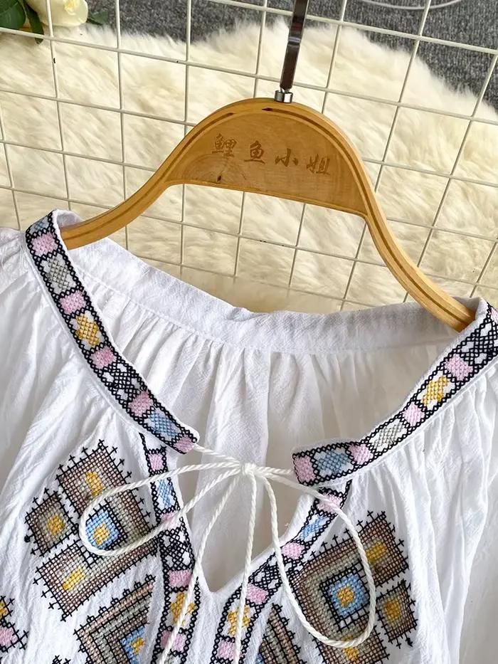 Chemisier Bohème Femme Brodé à Franges