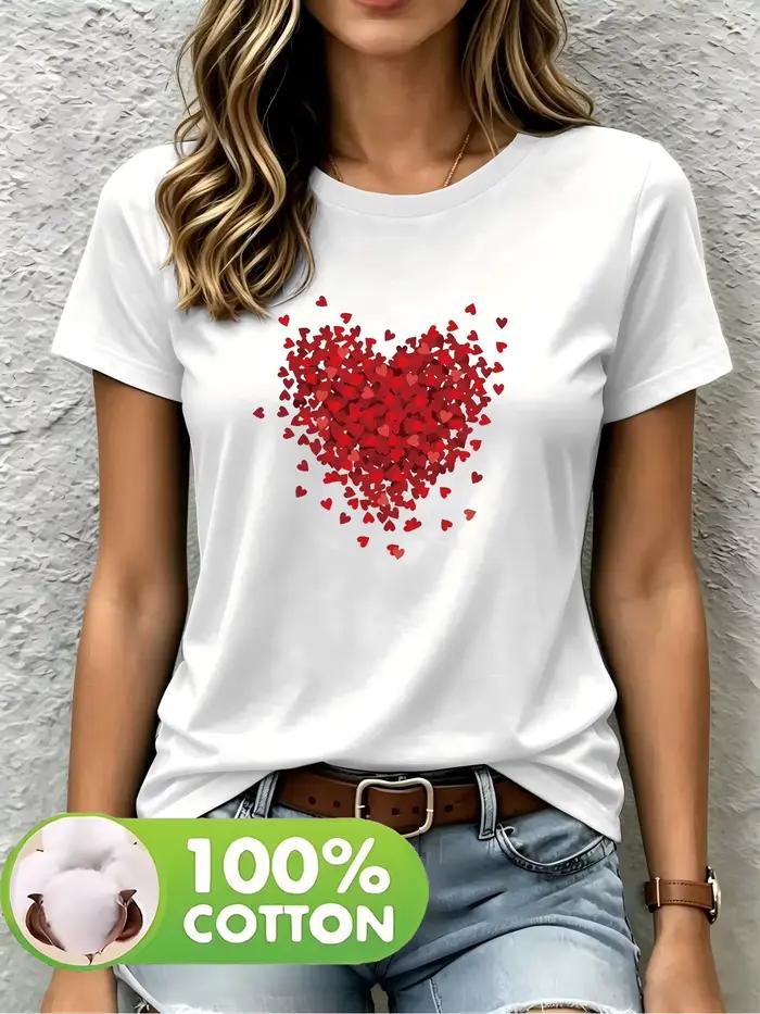 T-shirt à col rond imprimé de couleur unie pour femme