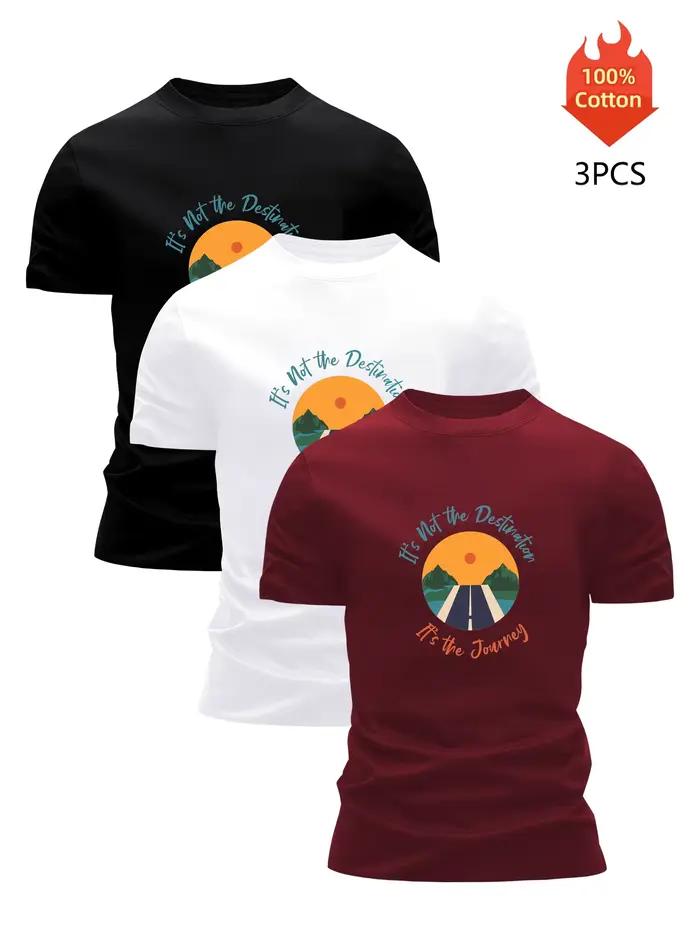 T-shirt imprimé pack de 3 t-shirts graphiques 100 % coton pour hommes chemisier d'été drôle décontracté respirant cool luxe vêtements de haute qualité