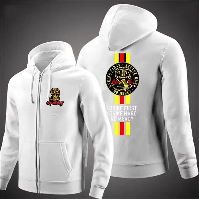 Cobra Kai No Mercy imprimé hommes sweat à capuche avec fermeture éclair vestes en coton de haute qualité Sport sweats printemps automne manteaux décontractés hauts