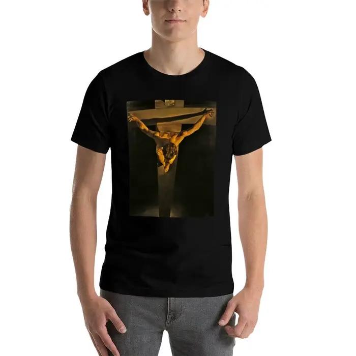 T-shirt Salvador Dali imprimé du Christ de Saint-Jean coton homme style décontracté pour les quatre saisons et les activités quotidiennes