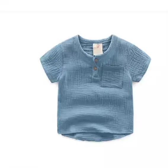 T-shirt d'été décontracté en coton et lin pour garçon, idéal pour les activités extérieures et les journées chaudes, disponibles en plusieurs couleurs et tailles pour s'adapter à chaque enfant de 2 à 6 ans
