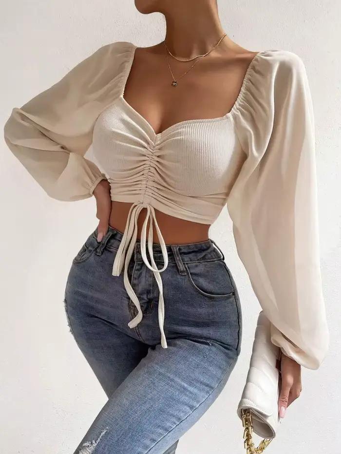 T-shirt court à manches longues pour femmes