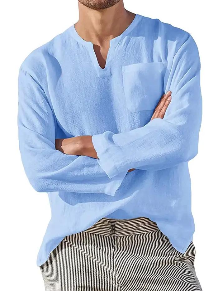 T-Shirt à Manches sulfen Coton et Lin pour Homme
