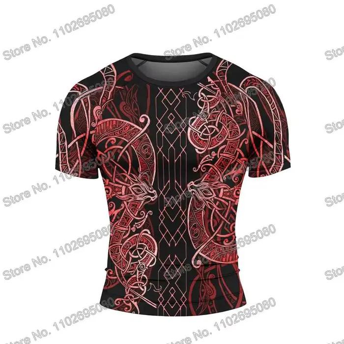 Vikings 2 Vêtements de surf BJJ MMA Hommes Rashguard Manche courte T-Shirt de plongée moulant Maillots de bain Été Combinaison flottante de plage Femmes Hauts de gym