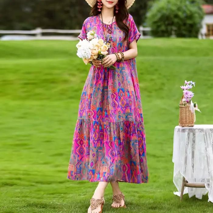Nouveau 2025 été femmes robes coton Vintage Femme