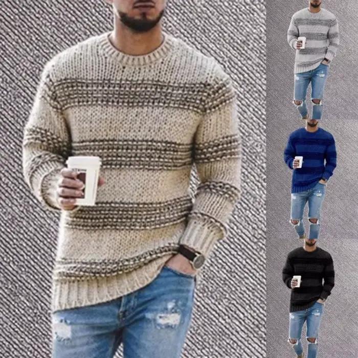 Pull rayé pour hommes, pull décontracté