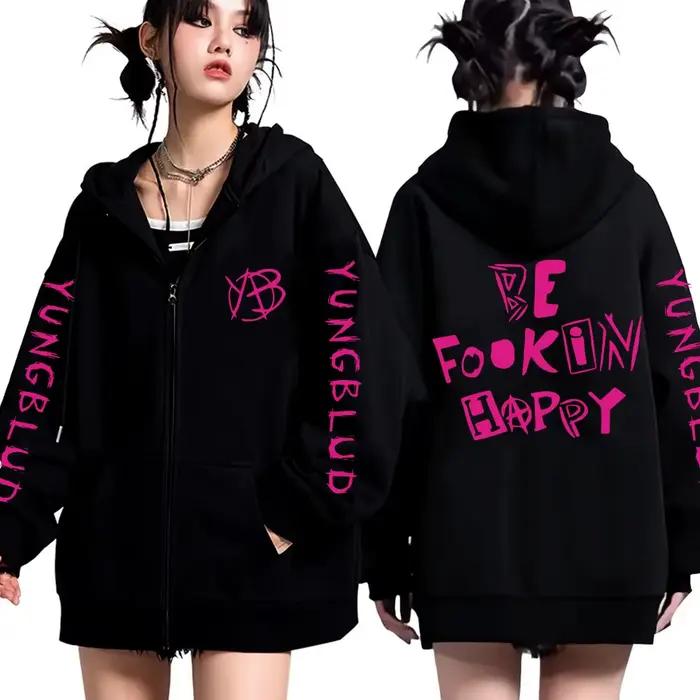 Sweat à capuche zippé Rock Singer Yungblud Be Fookin Happy pour homme et femme