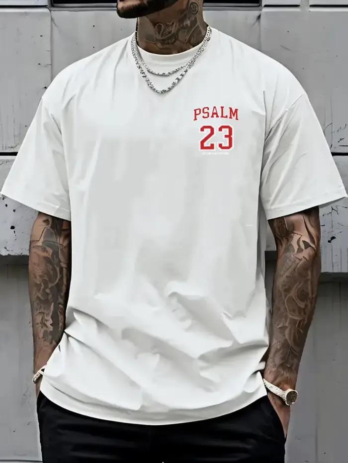 T-shirt homme à épaules tombantes, design double face avec Psaume 23 (chapitre biblique), streetwear couple, t-shirt homme décontracté