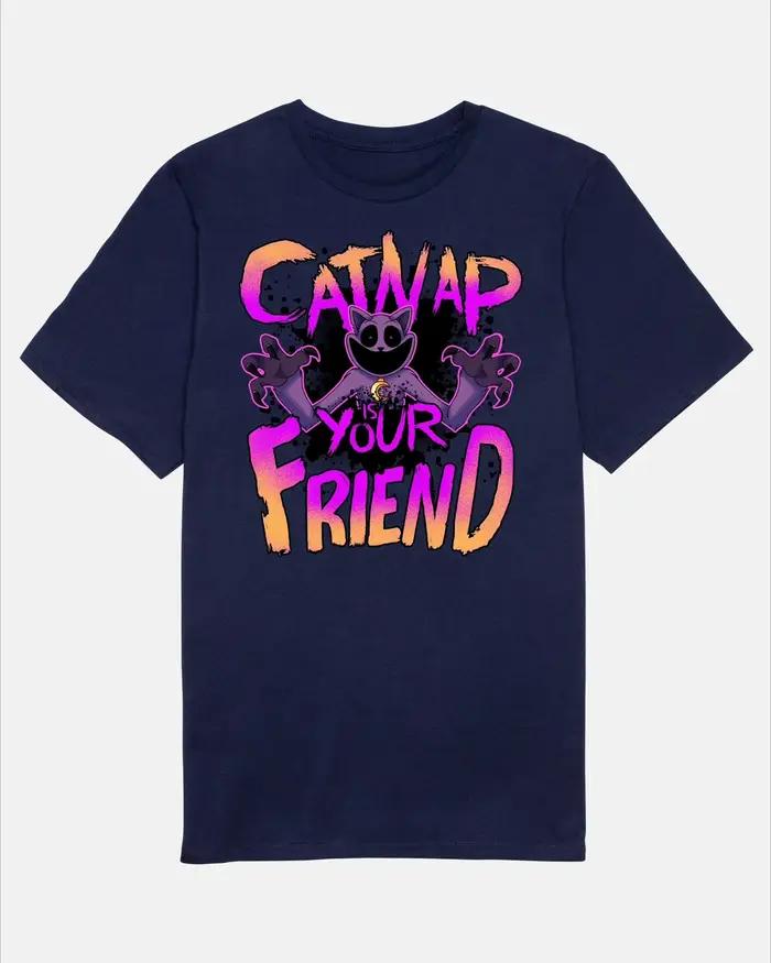 T-shirt CatNap Cartoon Moon Black Tee Poppy Game Time – Nouvelle collection été 2026 – Vêtements pour hommes et femmes