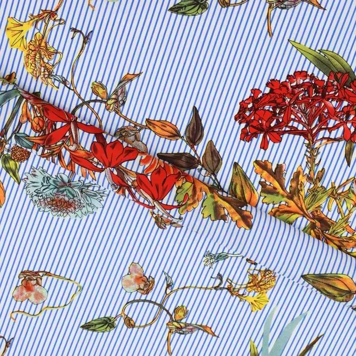 Tissu en pur coton à rayures bleu ciel
