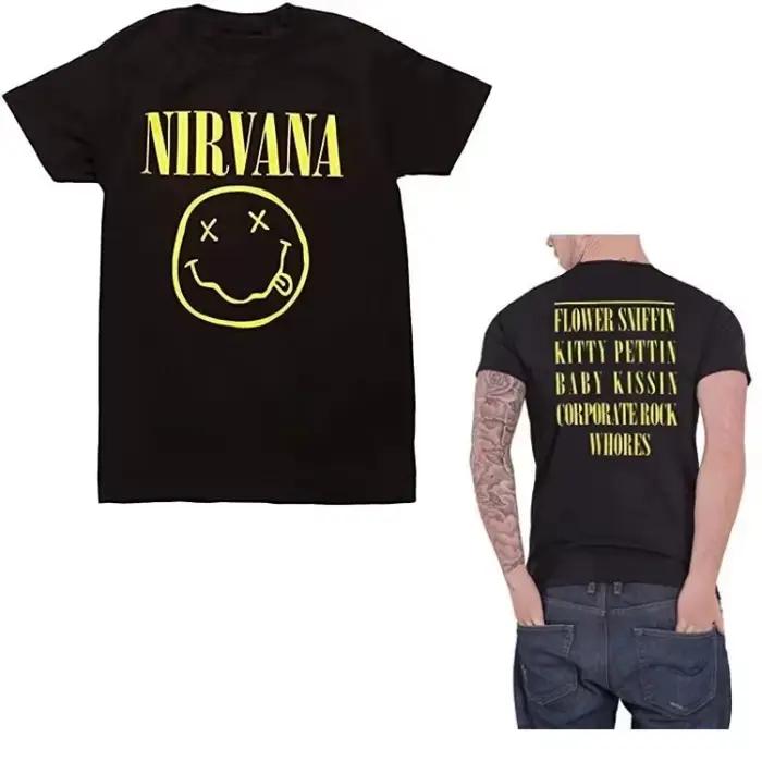 T-shirt Nirvana Band Grunge Vintage Lavé Esthétique Y2K Hip Hop Graphique Unisexe Oversize Streetwear Coton Hauts Vêtements