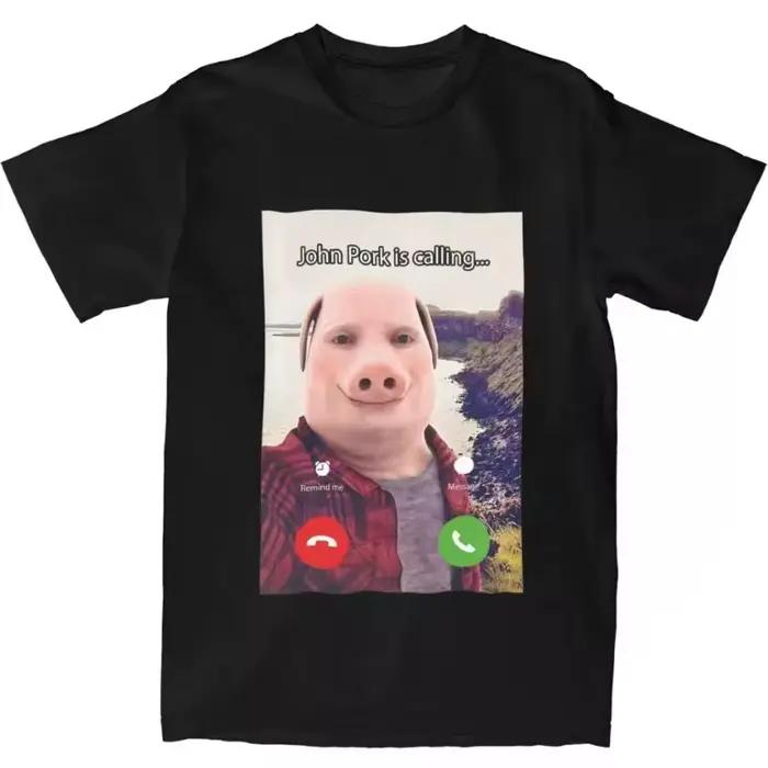 T-shirt John Pork Is Answering the Phone avec motif cochon amusant, vêtements de rue de haute qualité, t-shirt en coton à manches courtes